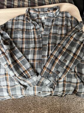 Duluth Trading Co Gray & Brown Plaid Button-Down Shirt